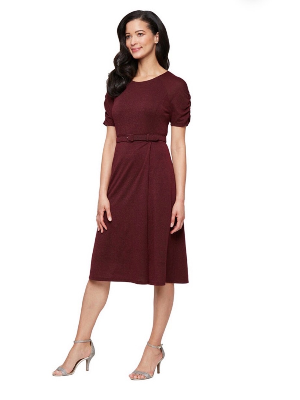 SLNY Women's Crew Neck Sweater Midi Dress